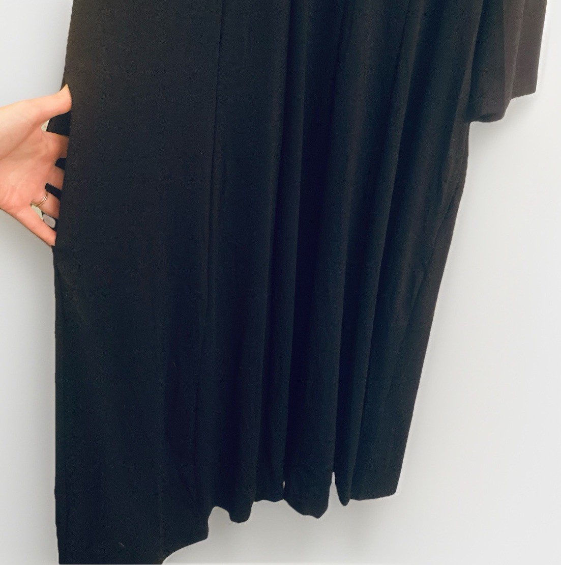 XXL long black dress, pockets, 95% Rayon, 5% Spandex, 3/4 sleeves