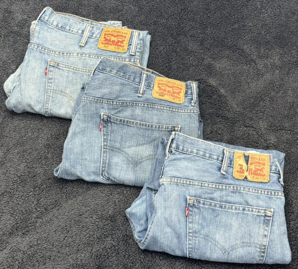 Lot of 3 Levi’s 569 Jeans Men’s 38×32 Loose Straight Denim Faded Distressed