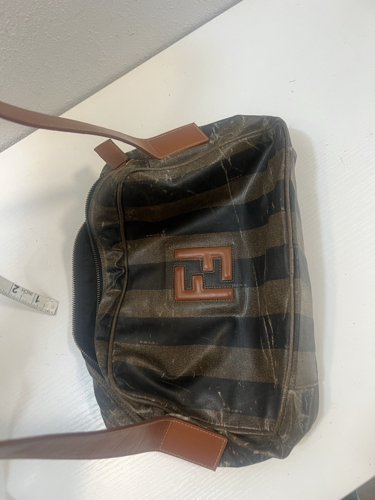 Fendi Bag Crossbody FF Logo Purse Brown Stripe Gold Buckle Zucca Long Man Camera
