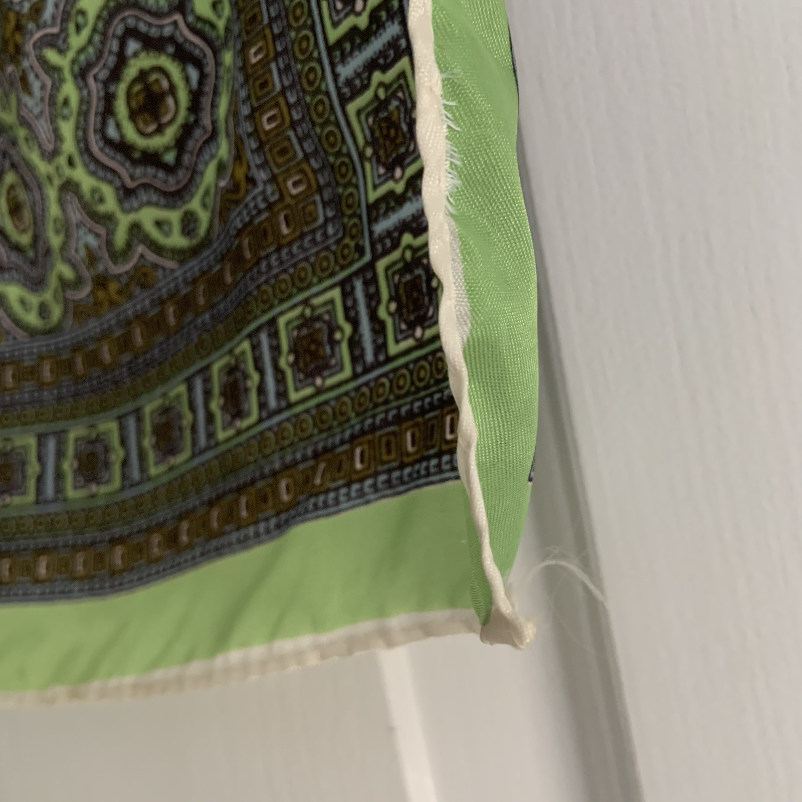 vintage 23in square Lime Green Medallion print rolled edge scarf