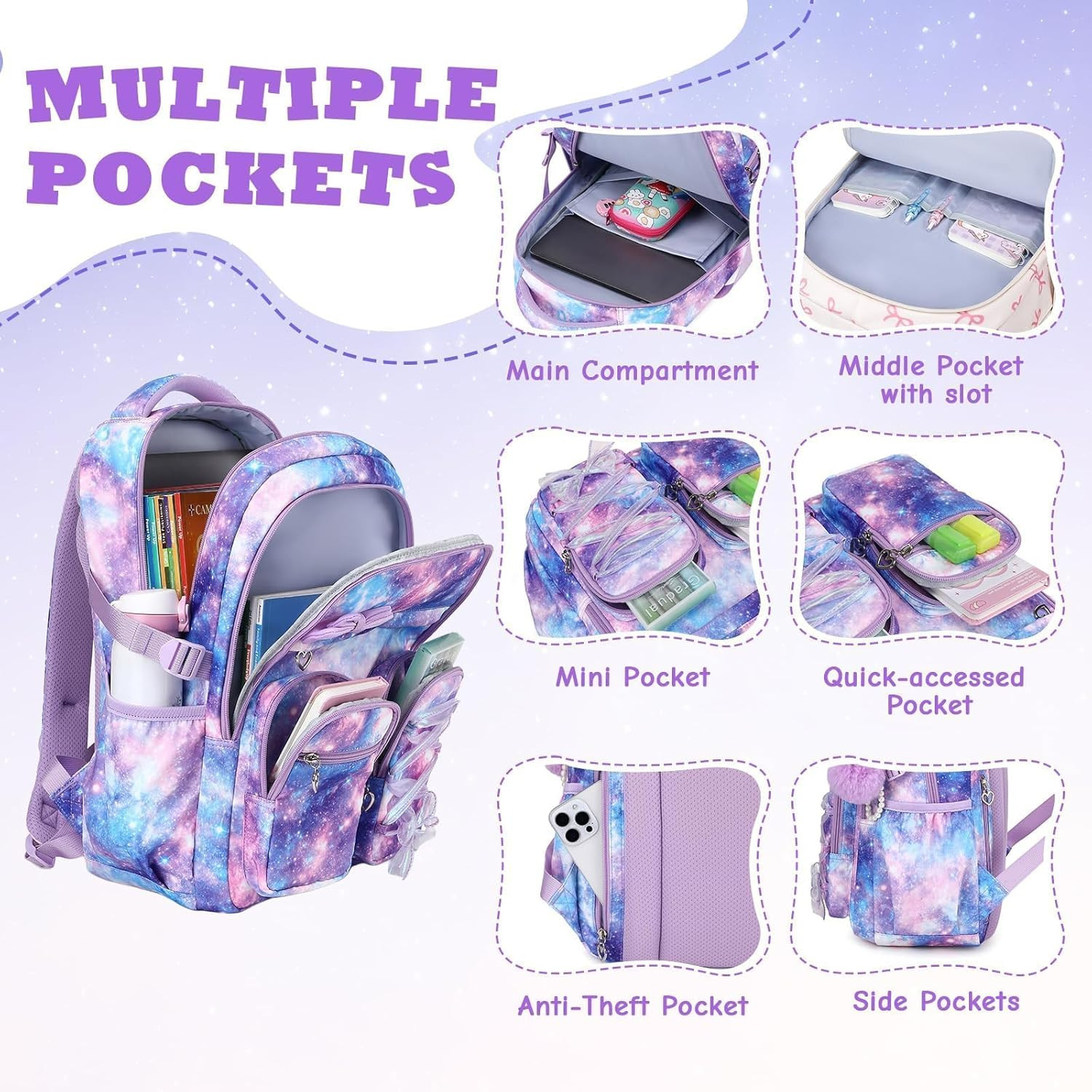 Kids Backpack for Girls, Fits 15.6 Inch Laptop Large Capacity School Bookbag, Gi