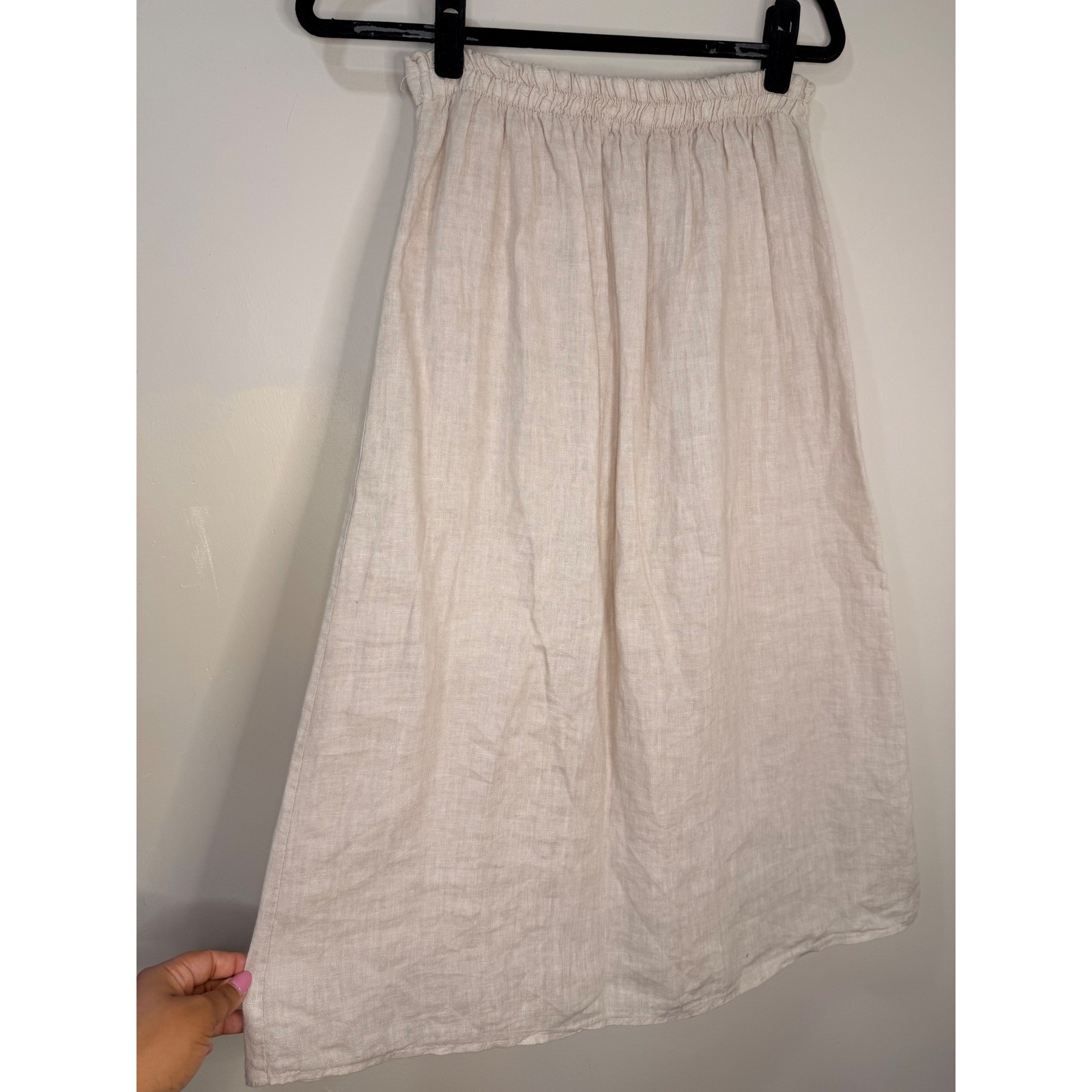 #5 VALENTINA NALDI Sz. Small Beige 100% Linen Made in Italy skirt w: 27″ – 29″