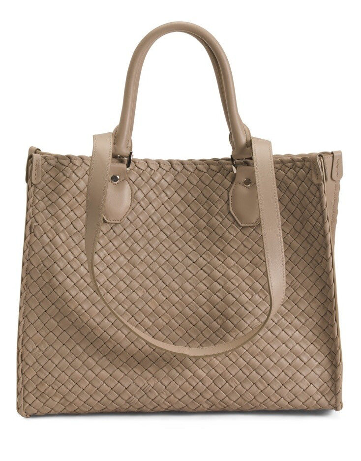 FALOR Taupe Italian Woven Soft Leather Shoulder Bag 4 Straps Purse F2754 RARE