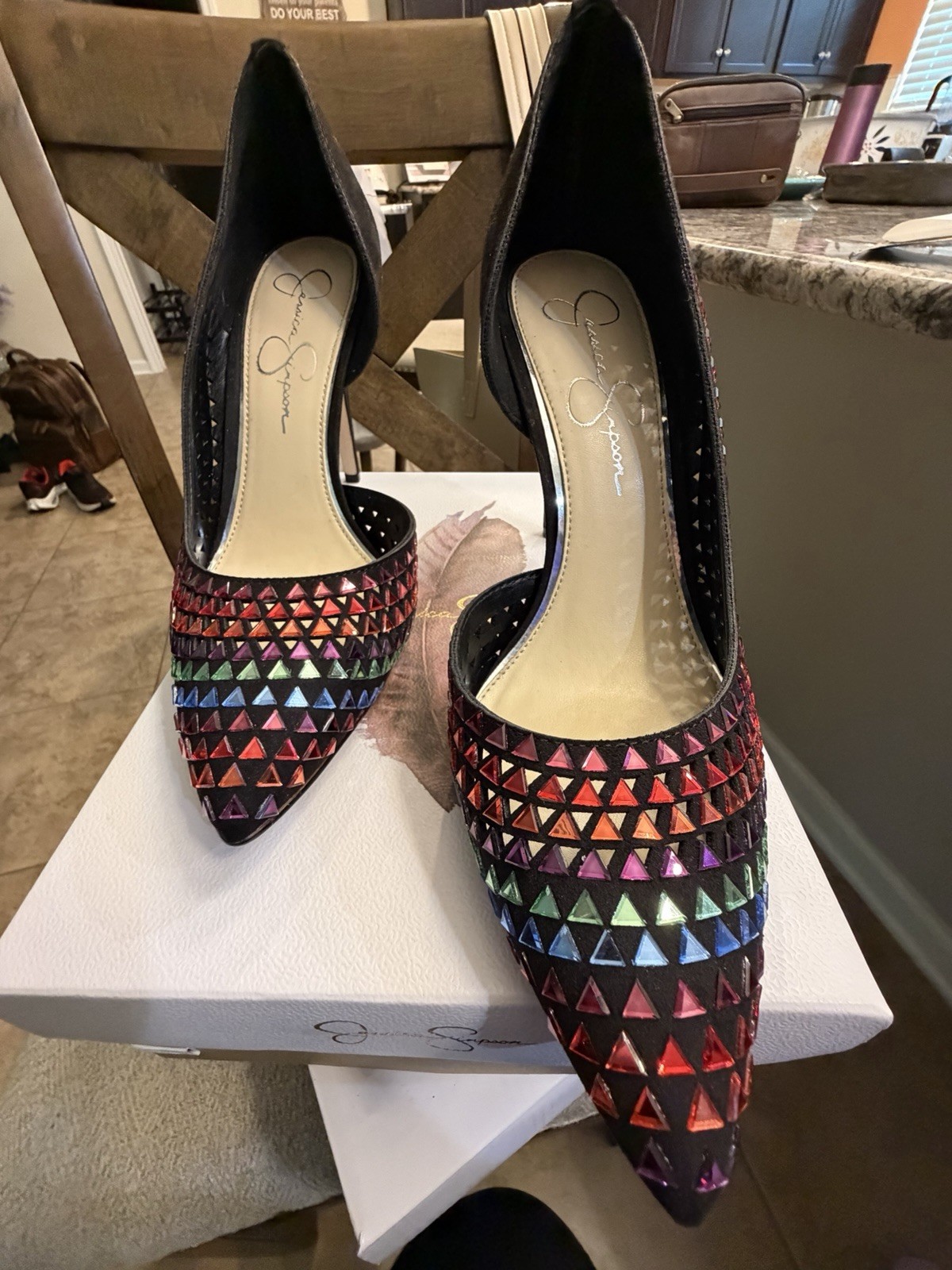 Jessica Simpson Women’s Black Studded Geometric Pointed Toe Pumps 9.5M