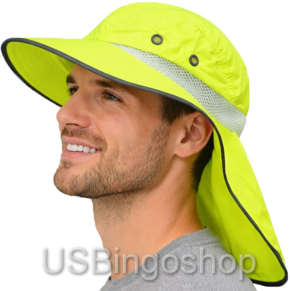 Men Neck Flap Boonie High Visibility Safety Reflective Waterproof Bucket Hat Cap