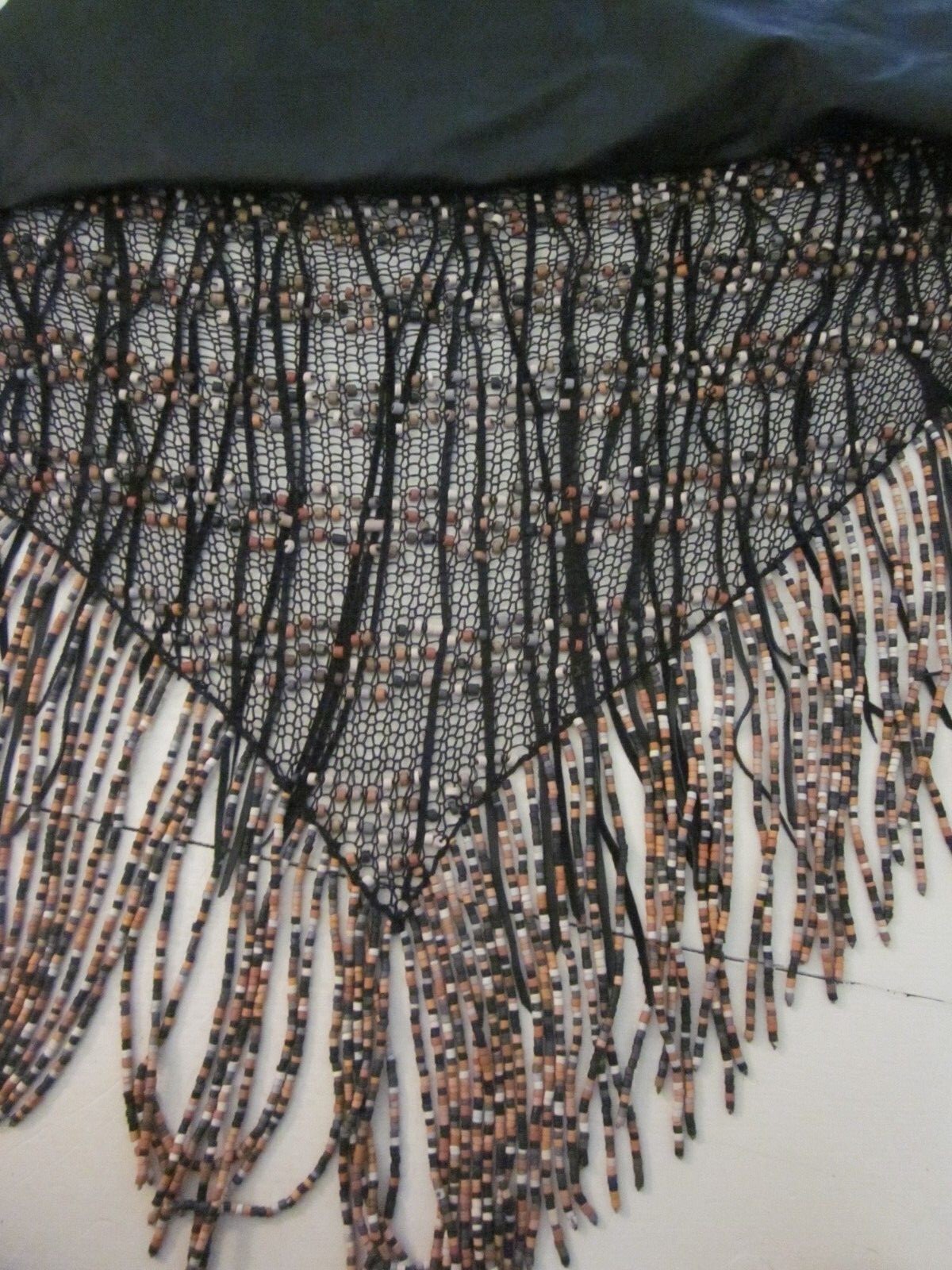 Hand Made Beaded Mesh and Leather Fringe 56″ Hip/ Shoulder Scarf