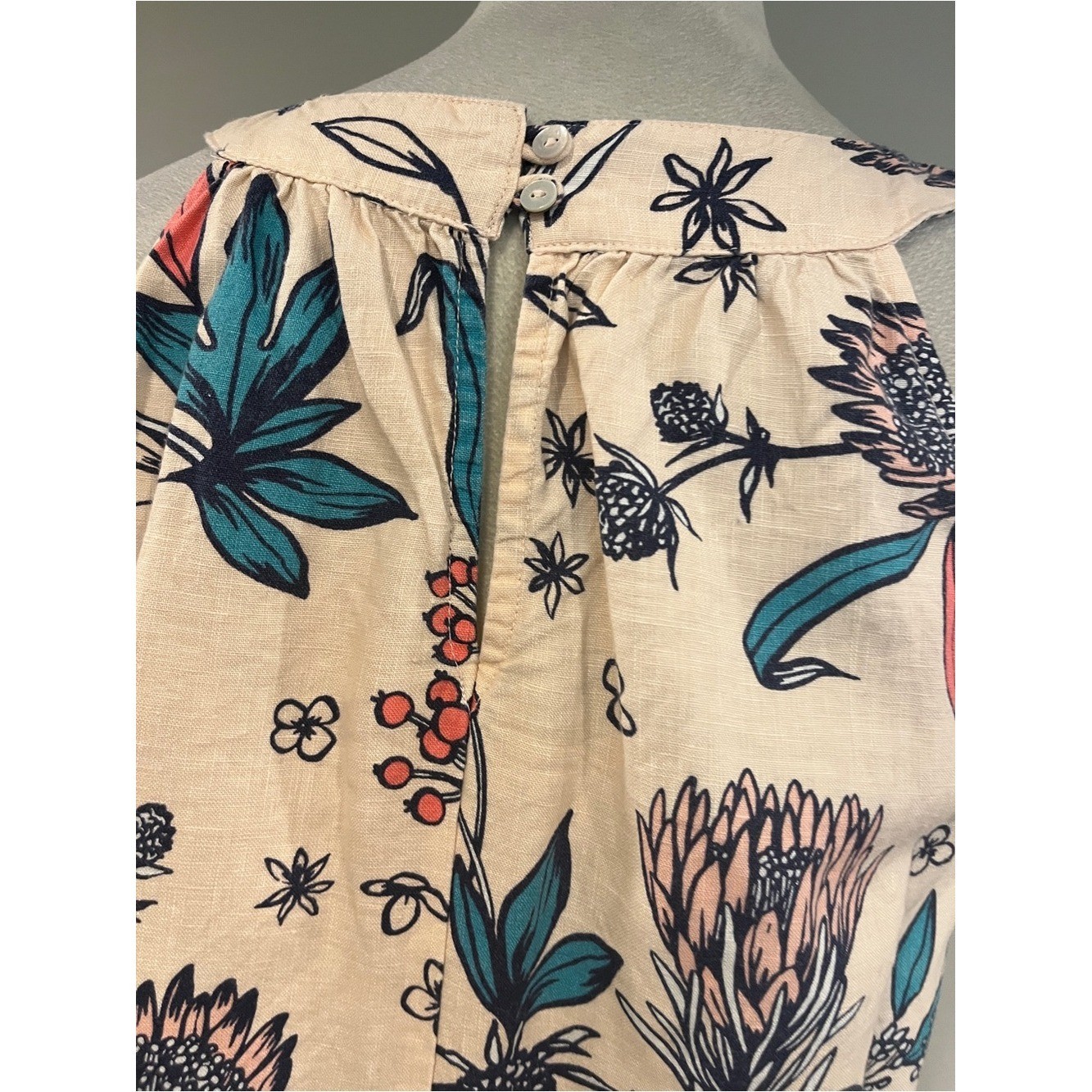 Rachel Ashwell Sleeveless Floral Halter Dress in Cream with Teal & Coral Accents