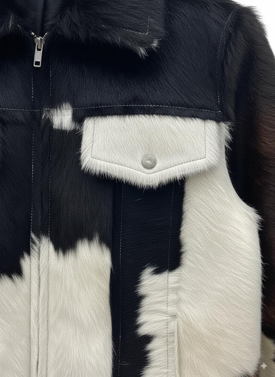 Handmade Black and White Cowhide Leather Jacket – Genuine Hair-On Hide Western S