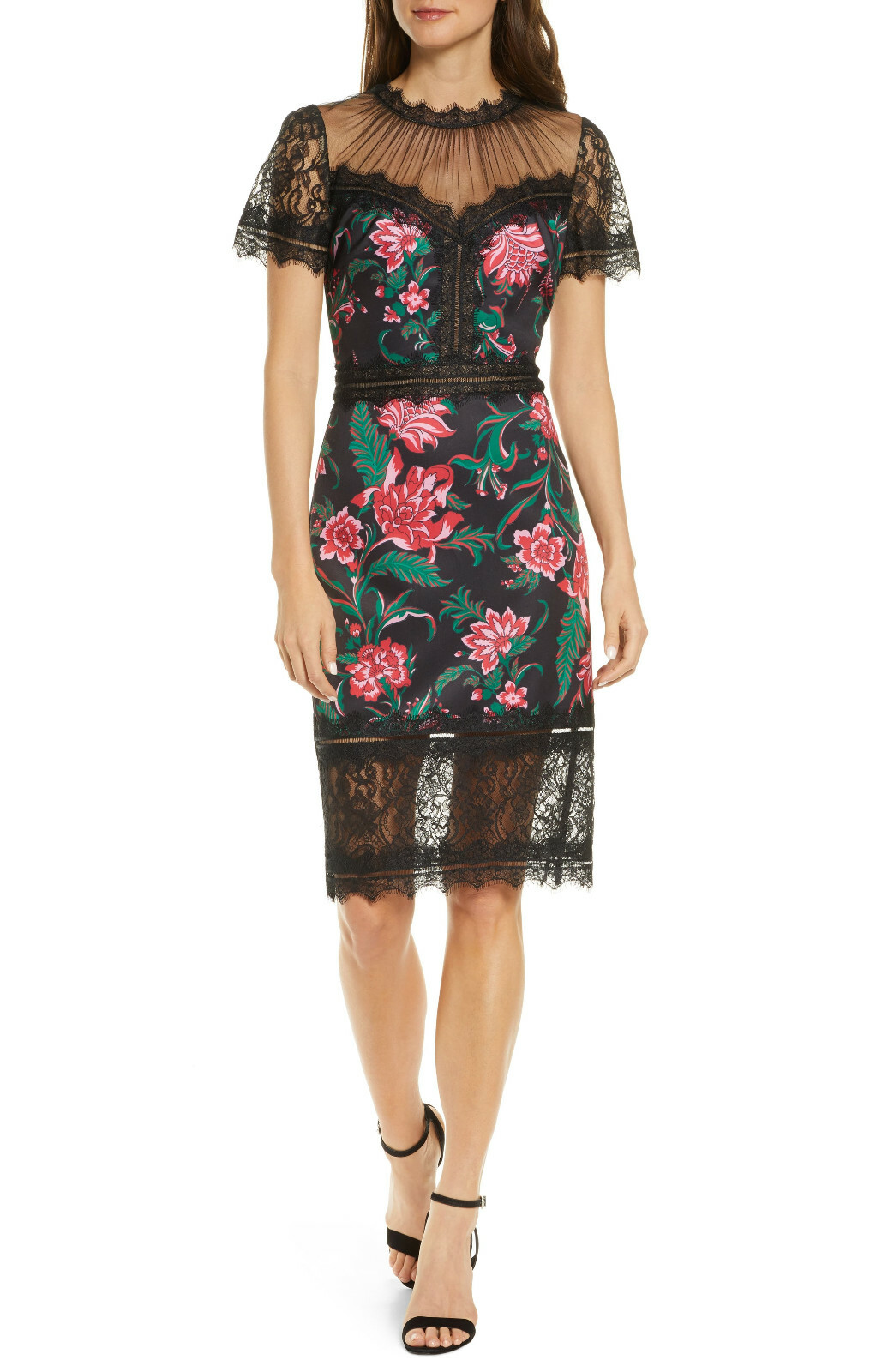 NWT!Tadashi Shoji Floral Neoprene & Lace Cocktail Dress
