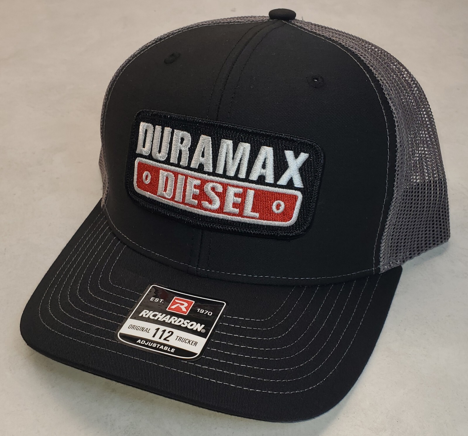 DURAMAX DIESEL Patch on Richardson 112 Trucker Hat Snapback Black / Charcoal