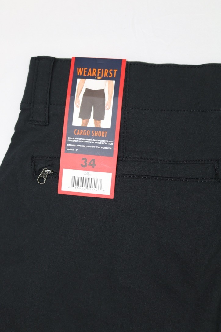Wearfirst Mens Cargo Short Black Sz M 9in Inseam Stretch Soft Touch Comfort