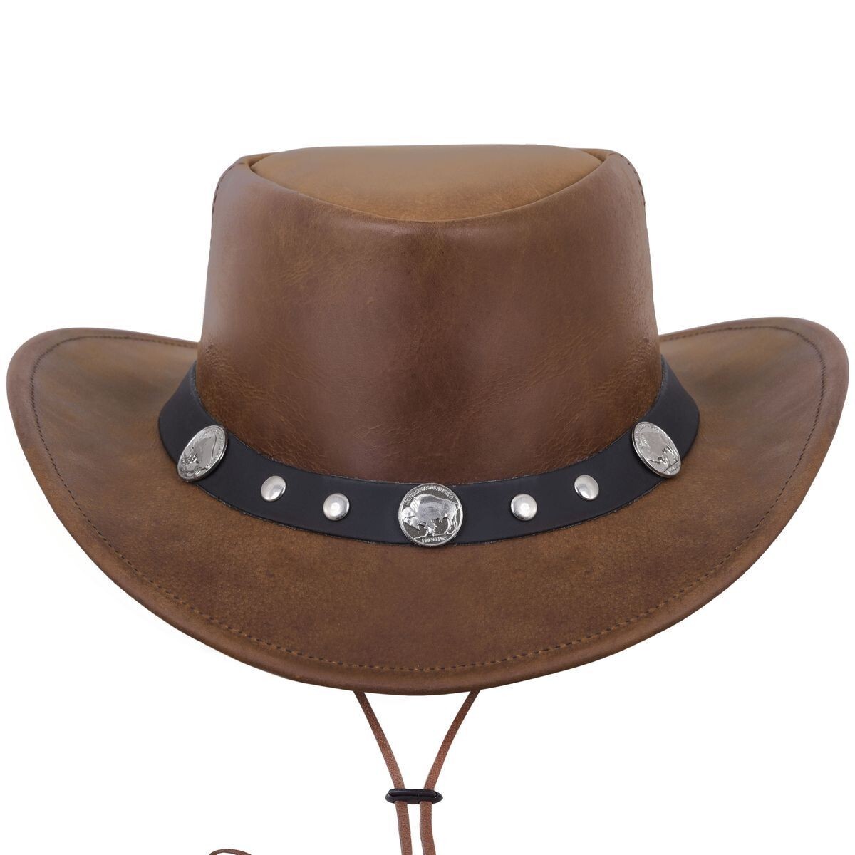 Black & Brown Genuine Leather Cowboy Western Hat Unisex