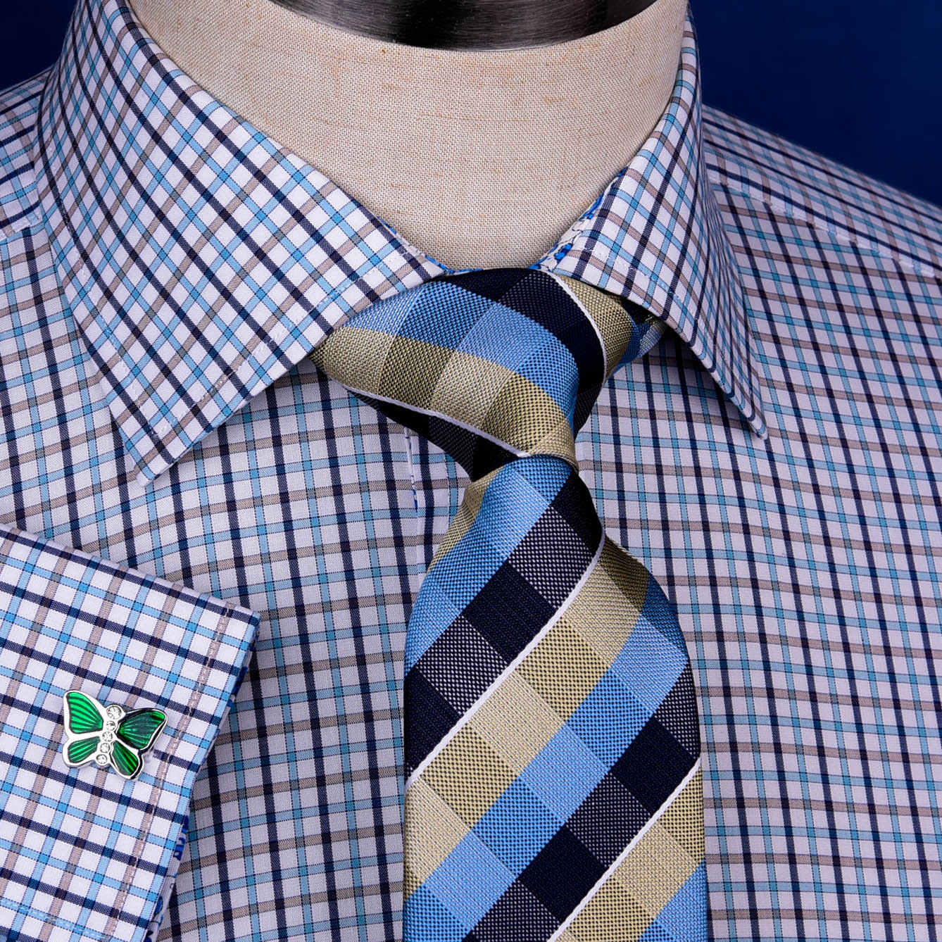Multi-Colored Green Plaids & Checks Dress Shirt Business Formal Paisley Floral