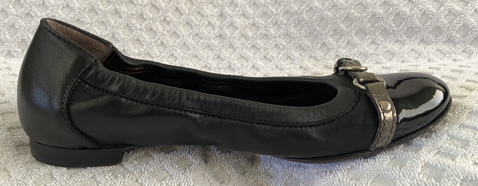 AGL Monika Cap Toe Ballet Flats Black Patent Leather Bronze Size 38.5 US 8.5