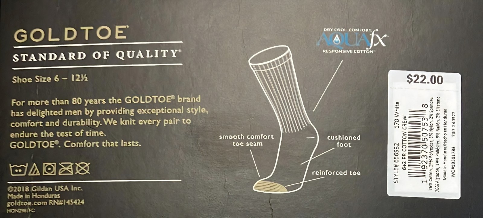 Gold Toe Sport Cotton Crew Socks 8 Pack White AquaFX Cushioned Men’s Size 6-12.5