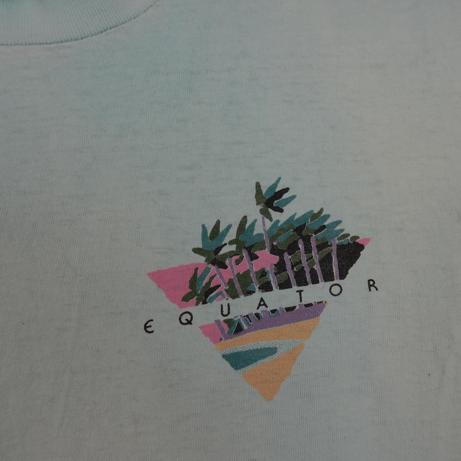 Vintage Zuma Beach Shirt Mens Medium Blue Equator Palm Tree Windsurfing 80s 1987
