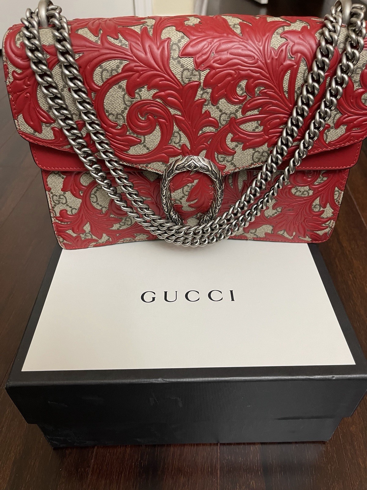 Gucci dionysus arabesque hibiscus red gg supreme canvas shoulder bag