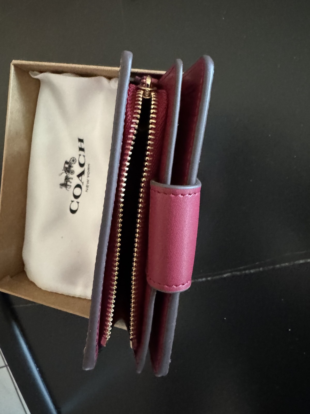 NEW Coach Med Corner Zip Wallet Clutch CZ342 Brown Signature Canvas Cherry Print