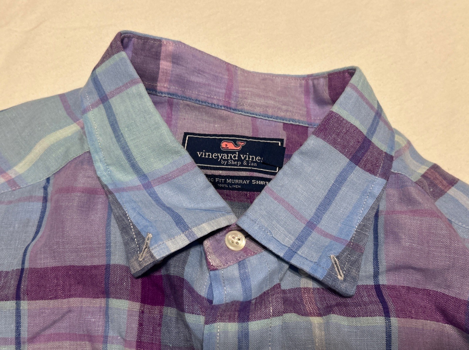 Vineyard Vines Men’s Classic Fit Murray 100% Linen Plaid Long Sleeve Shirt Sz Lg