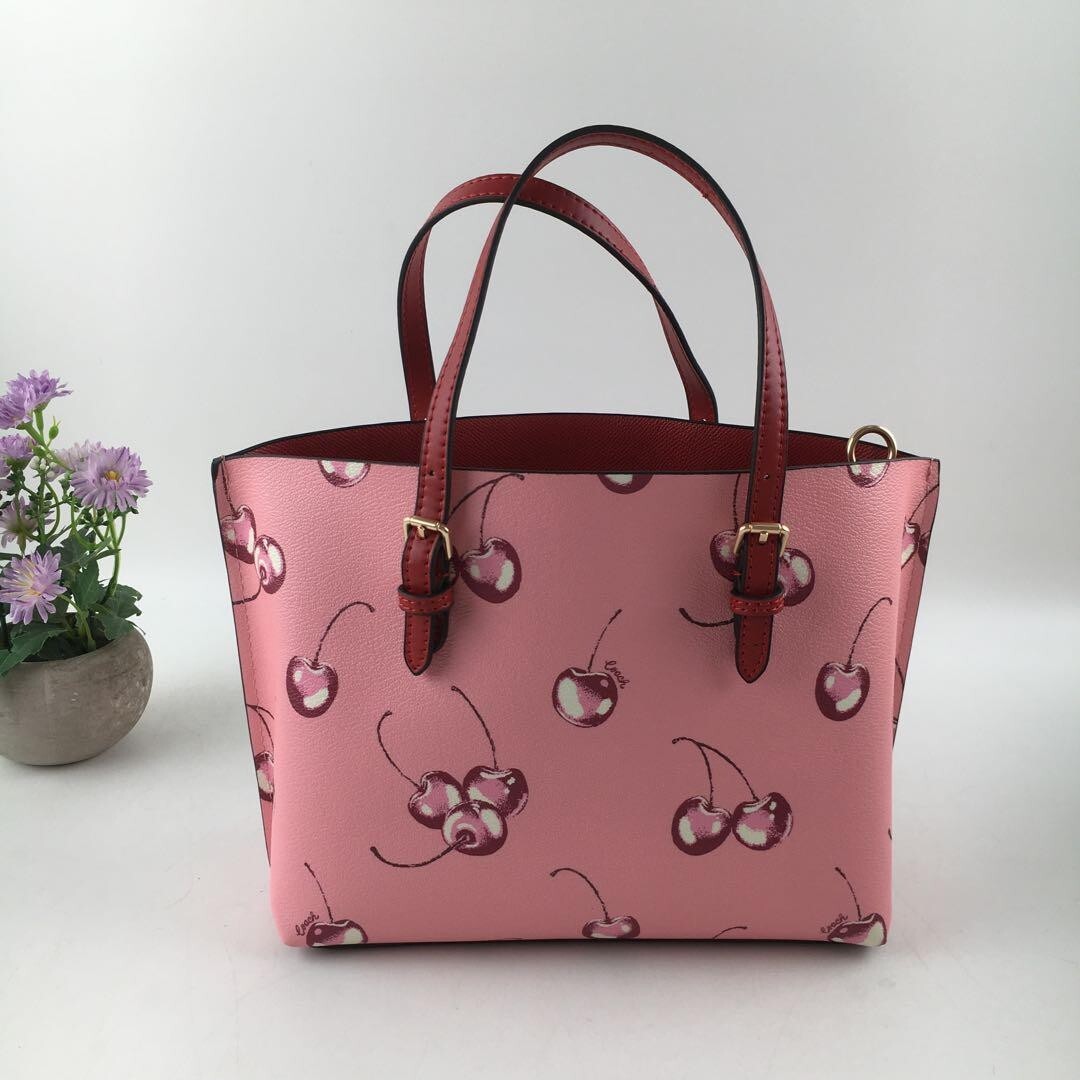 COACH CR293 Mollie Tote 25 2way Shoulder Bag Canvas Leather Cherry Pink Outlet