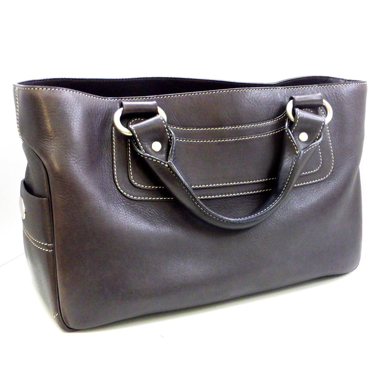 CELINE Hand Tote bag Boogie Bag Dark Brown Leather Authentic excellent F/S