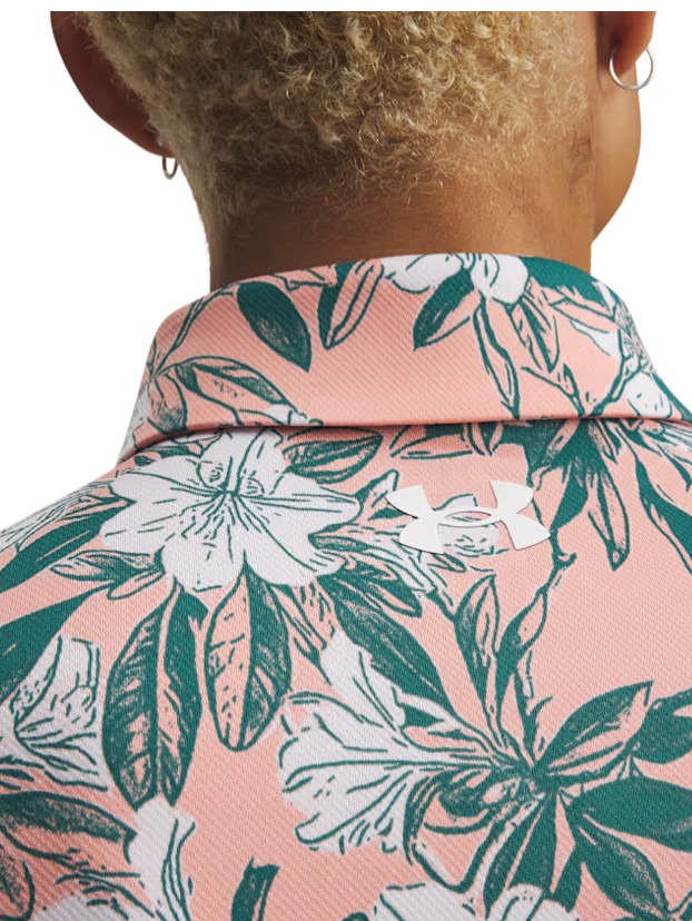 Under Armour Men’s Polo UA Matchplay Printed Floral Peach Green White NWT Golf