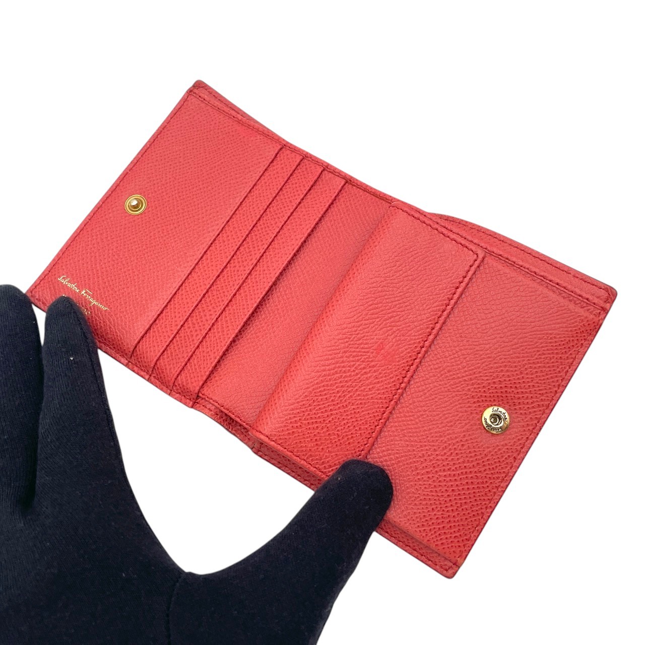 Authentic Salvatore Ferragamo Gancini Tri Fold Compact Wallet Leather Pink