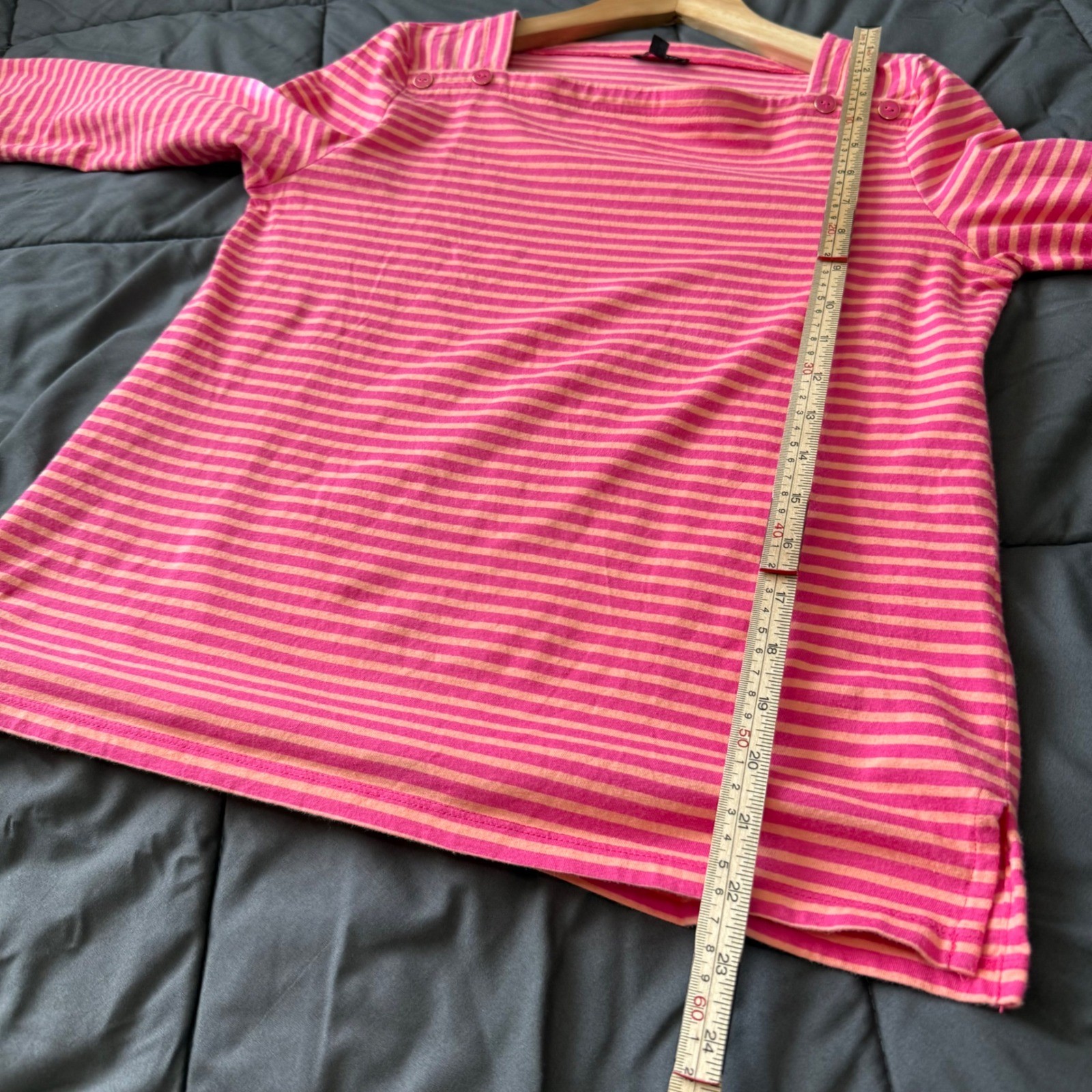 Talbots Striped Boatneck Top Women SP Pink Orange Excellent 3/4 Sleeve Button
