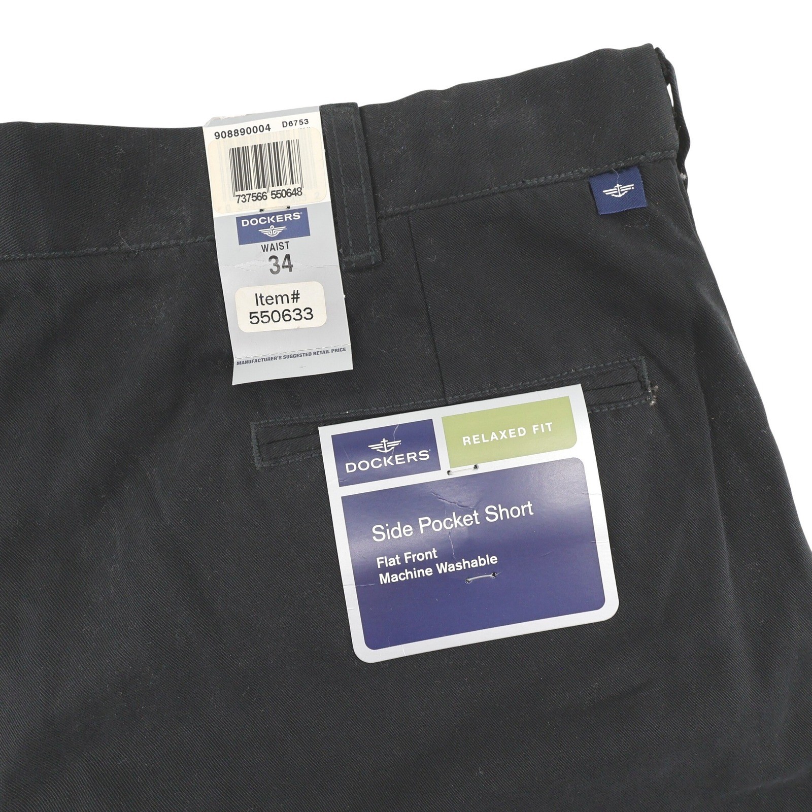 NEW Dockers Side Pocket Short Black Relaxed Fit Flat Front Mens 34