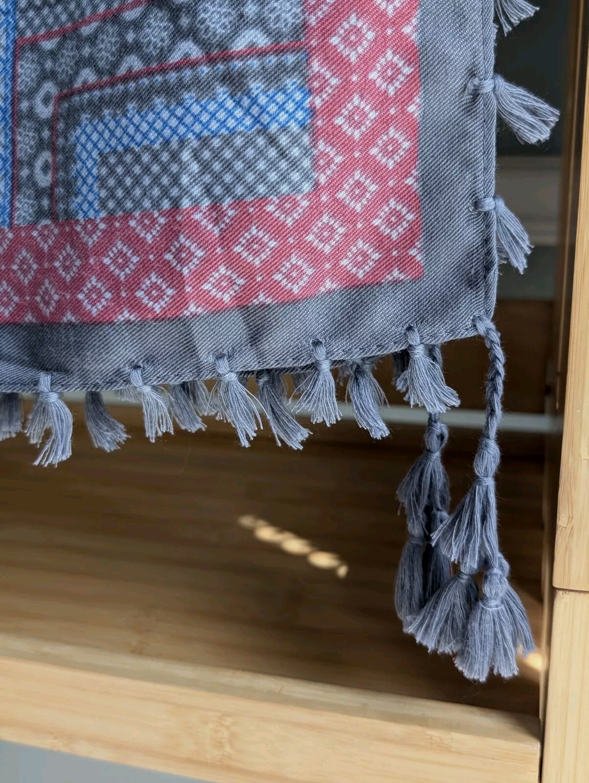 Blue,Gray, & Pink Shawl Wrap Scarf 41″ X 41″ ( Not Including Tassels)