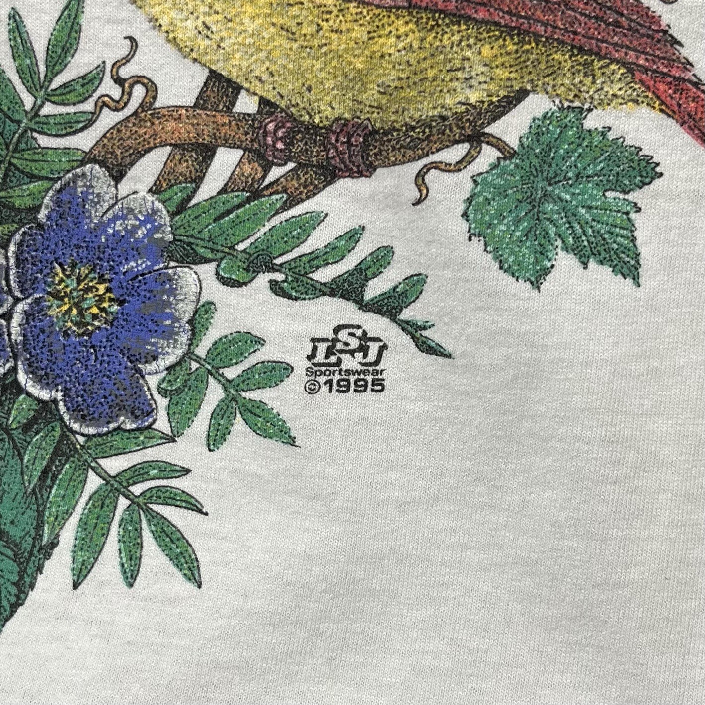 Vintage Cardinal Flower Bird Animal Nature Graphic Tee Shirt White Size XXL 2XL