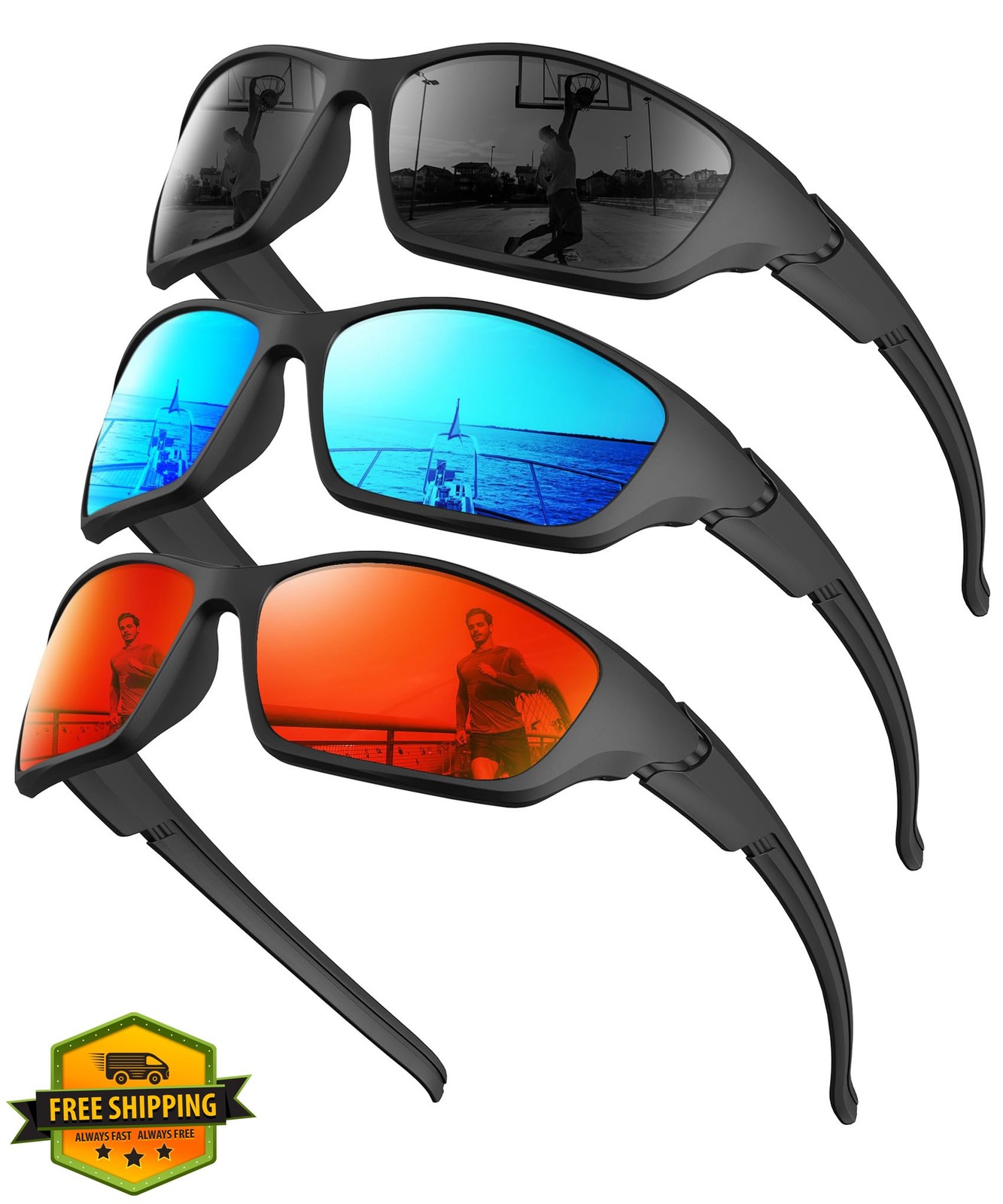 KALIYADI Polarized Sunglasses A02 Black/Ice Blue/Red Multicolor Lens