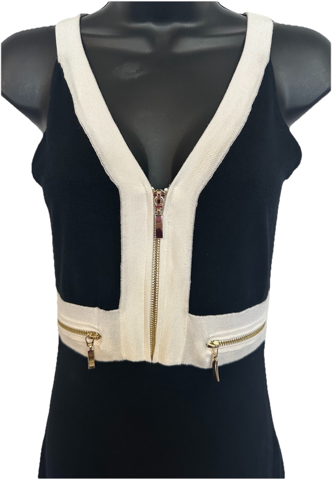 Venus Misses S Sleeveless Mini Sweater Dress Black White Pullover Knit Chic