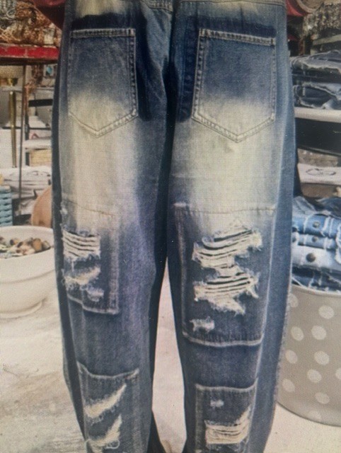 A Rare Bird Women Distressed Patchwork Grunge Elastic Waist Denim Jeans NWT