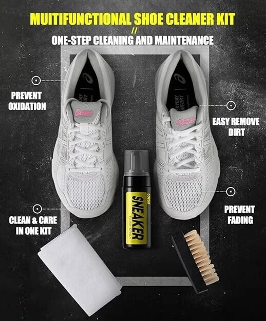 Sports Shoes Cleaning Set – Water Free Foam 5.3 oz With Brush & Cloth – For Whit
