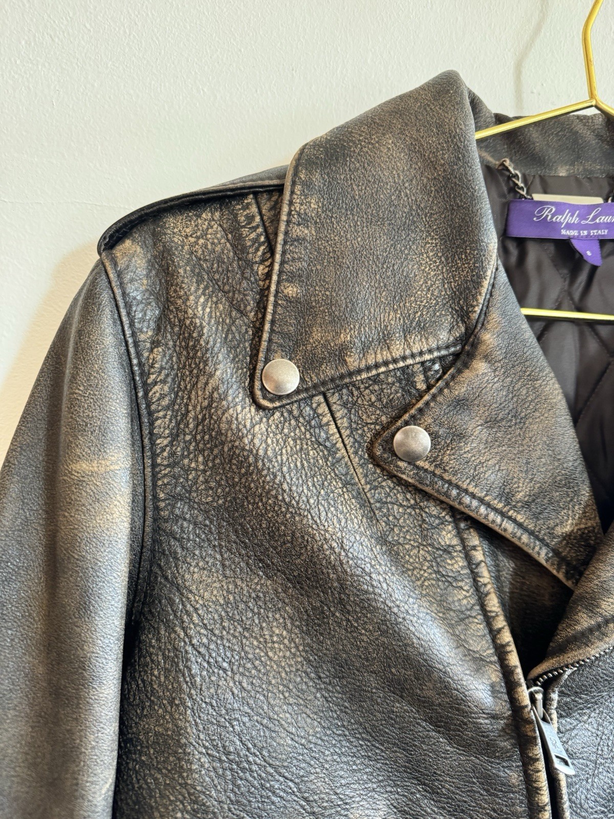 polo ralph lauren purple label 100% calf skin leather moto jacket womens size 8