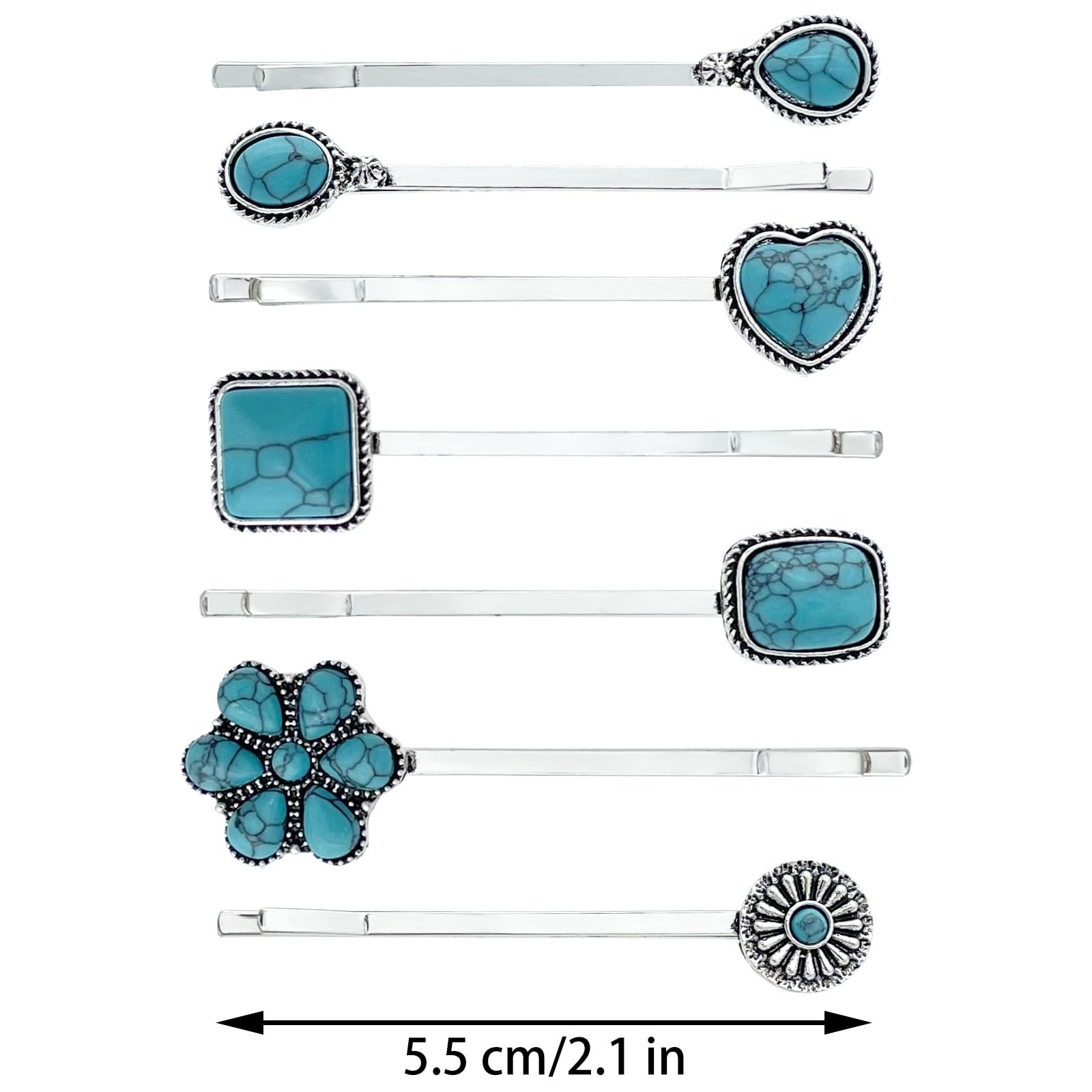 7PCS Turquoise Retro Decorative Bobby Pins 1 Count (Pack of 7), turquoise