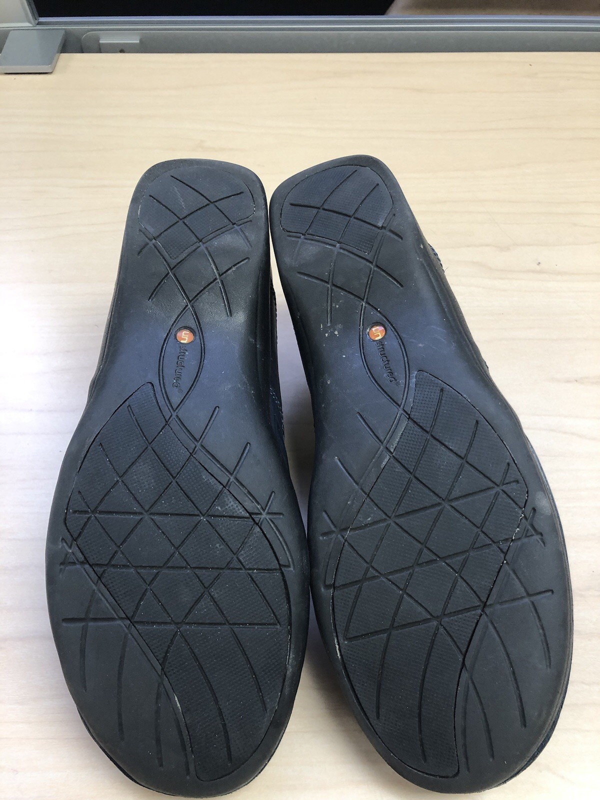 Clarks Structured Un Loop Dark Marine Blue Leather Flat Slip-On Shoes 9.5M