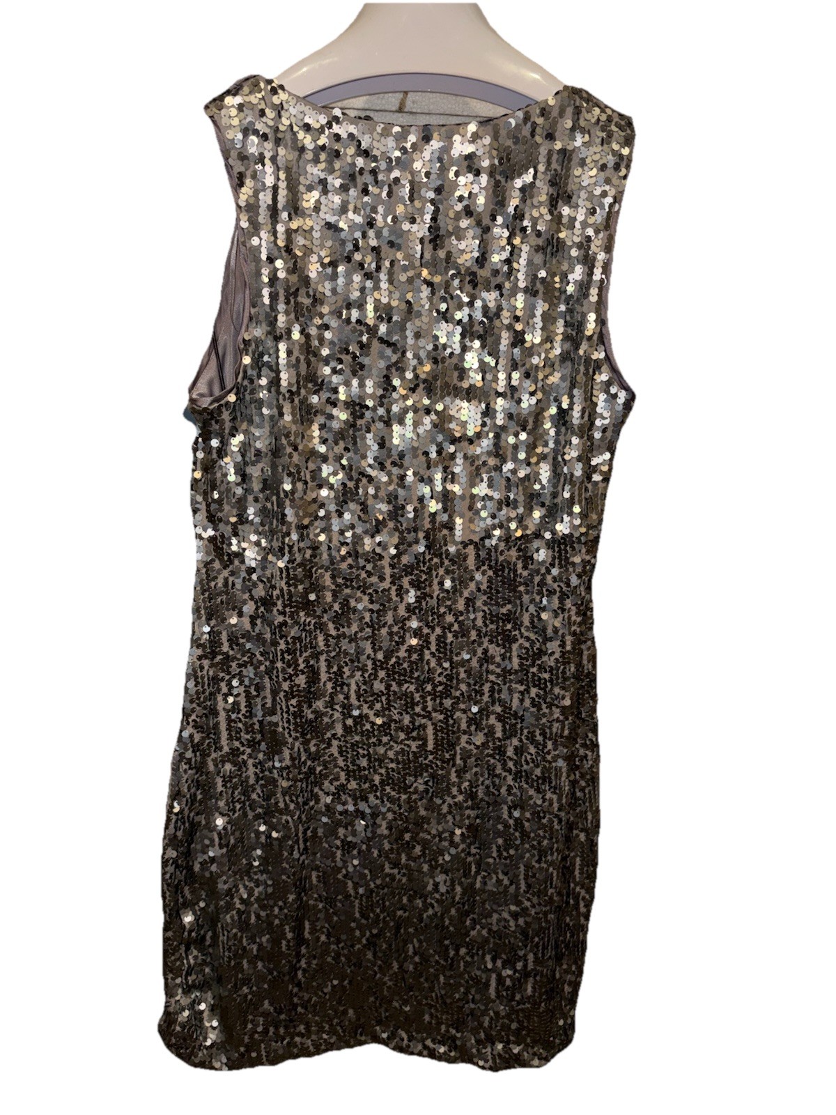 R&M Richards Silver Gray Sequin Shift Dress 8 Sleeveless Scoop Neck Knee