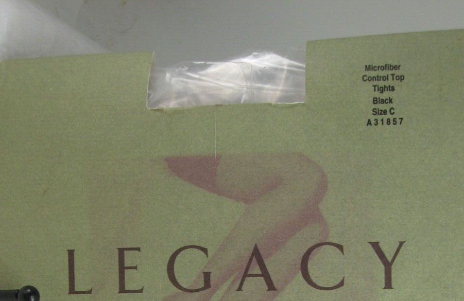 New Legacy Legwear Microfiber Control Top TIGHTS BLACK Size C USA Made