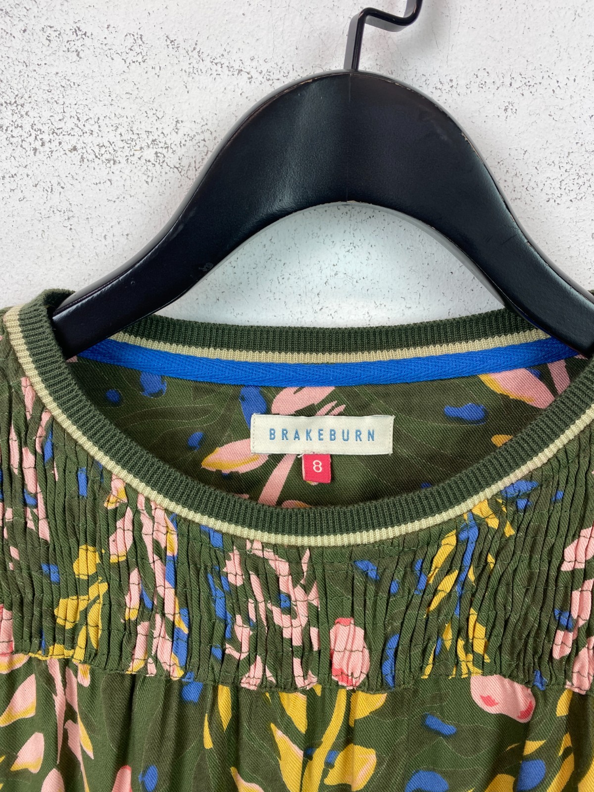 Brakeburn Green Floral Print Smock Top Round Neck Long Sleeve Pockets UK 8