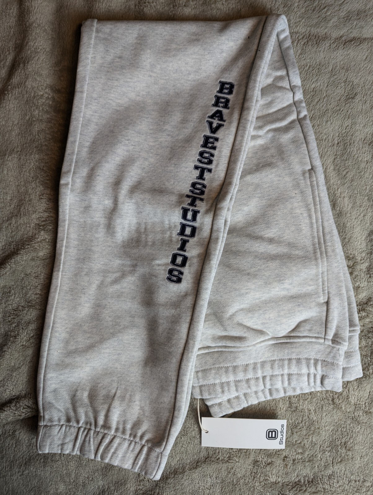 Bravest Studios Sweatpants Heavyweight Pockets Lettering Gray / Light Gray NIP