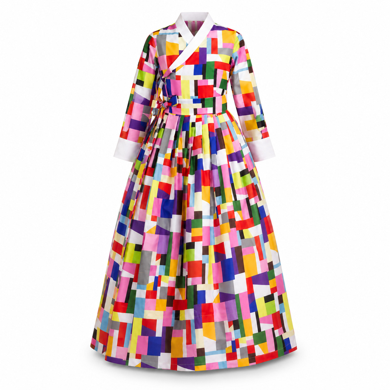 Korean Modern Hanbok One-Piece Dress Patchwork Silk Handmade in Korea