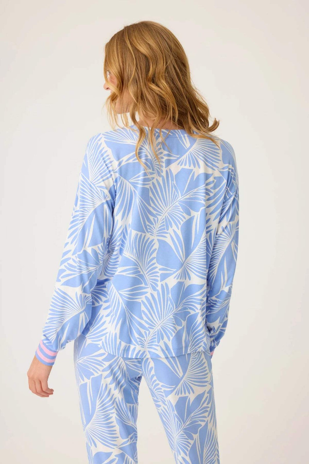 PJ Salvage Deep Blue Bayside Dreams Tropical Print Long Sleeve Pajama Set RUBDLS
