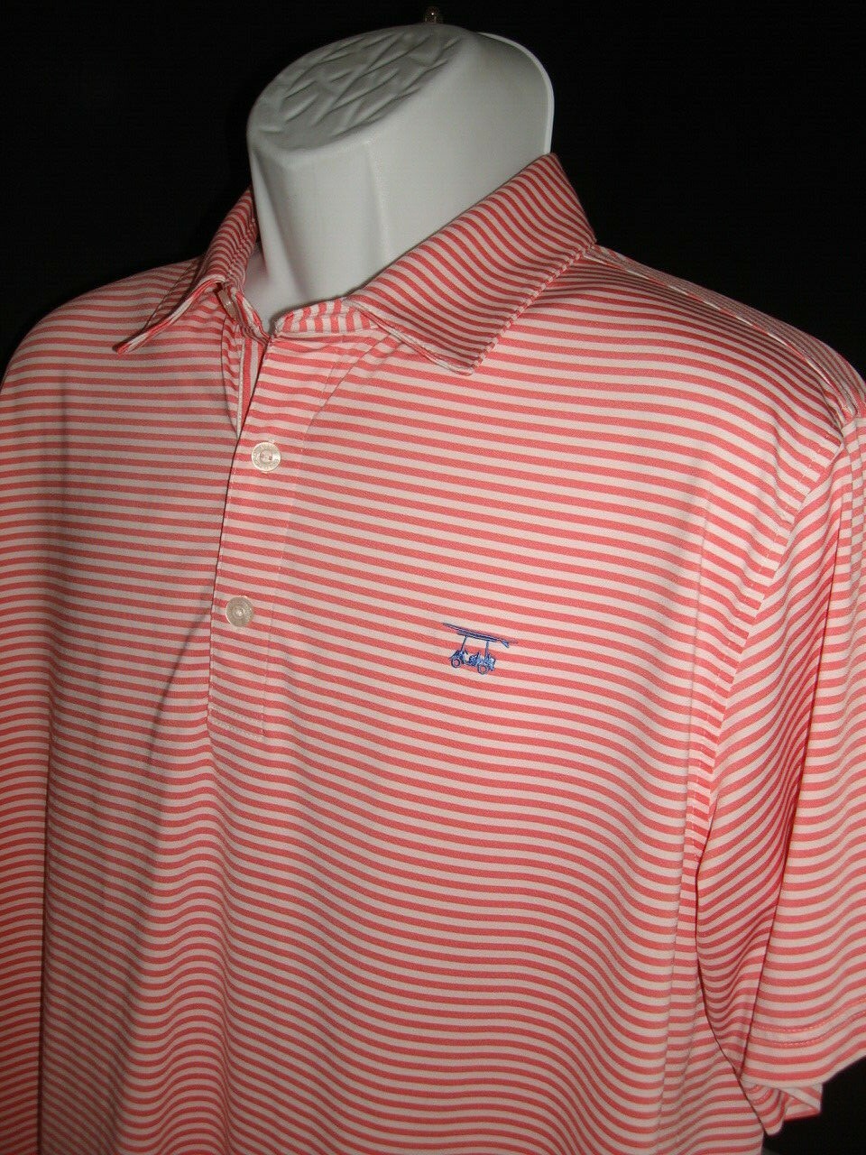 Bald Head Pink Striped Poly/Spandex Blend S/S Polo Shirt Sz M “ArrowHead Ranch”