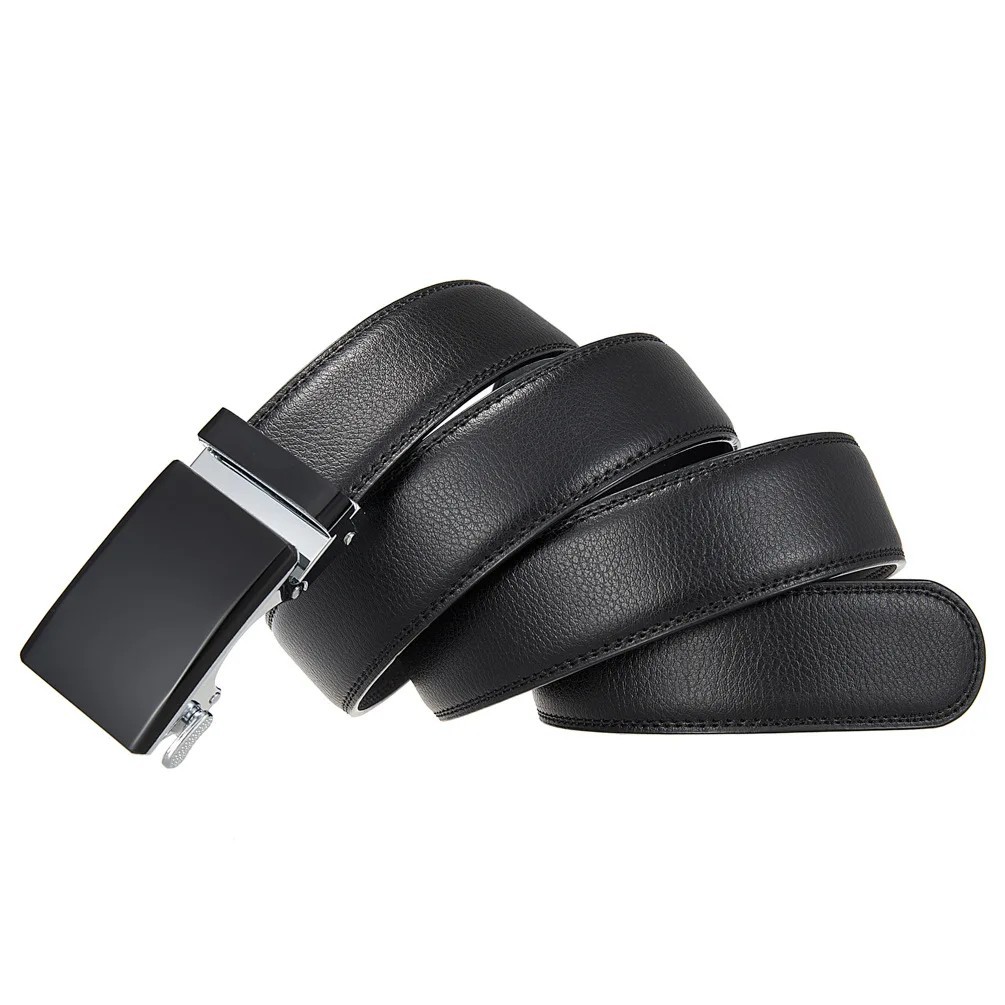 Men Unisex Genuine Leather Ratchet Dress Belt Automatic Sliding Buckle