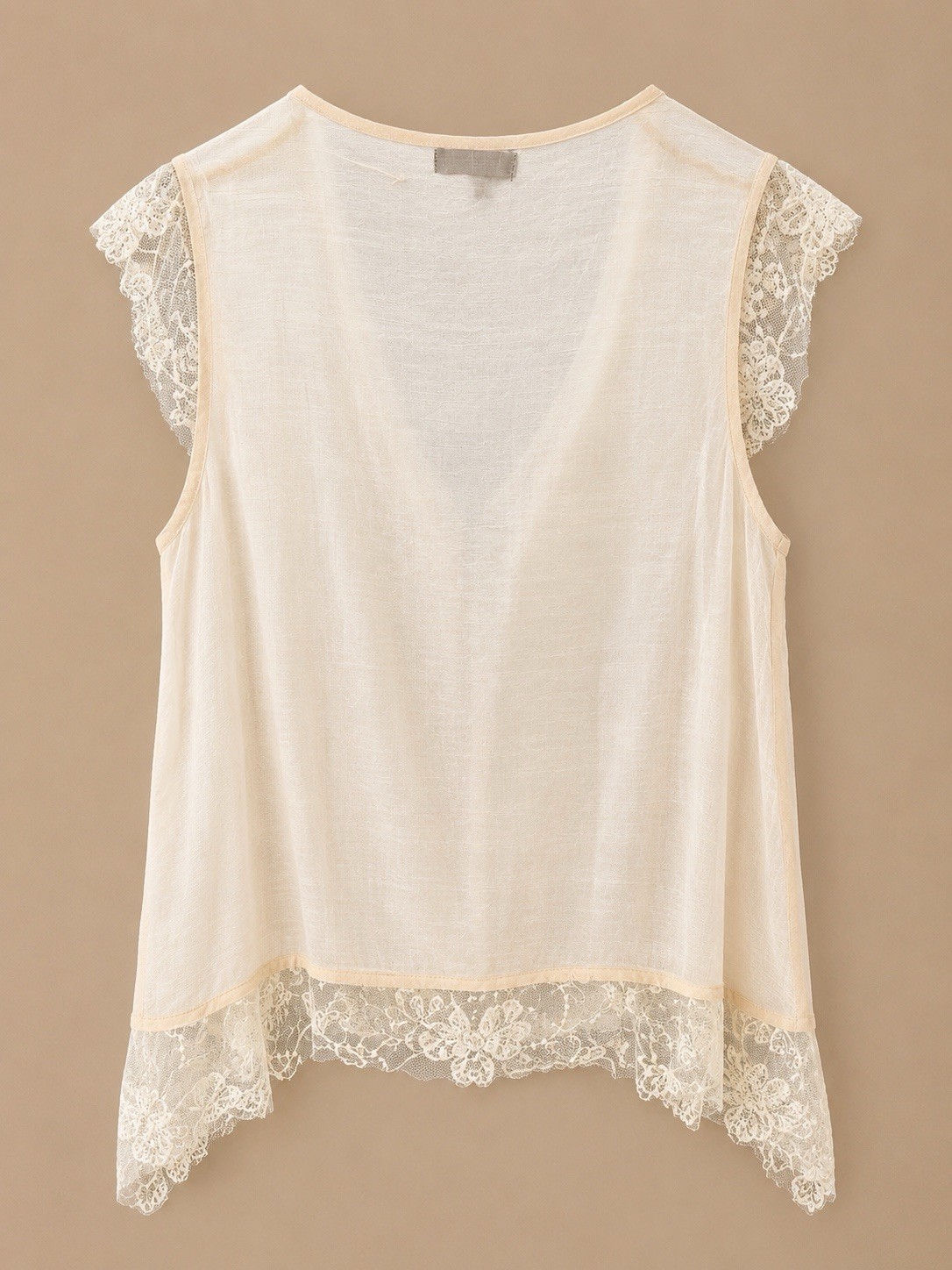Panitii M Ivory Lace Ruffle Sleeveless Tunic Blouse Boho Hi Low Top 65% Cotton