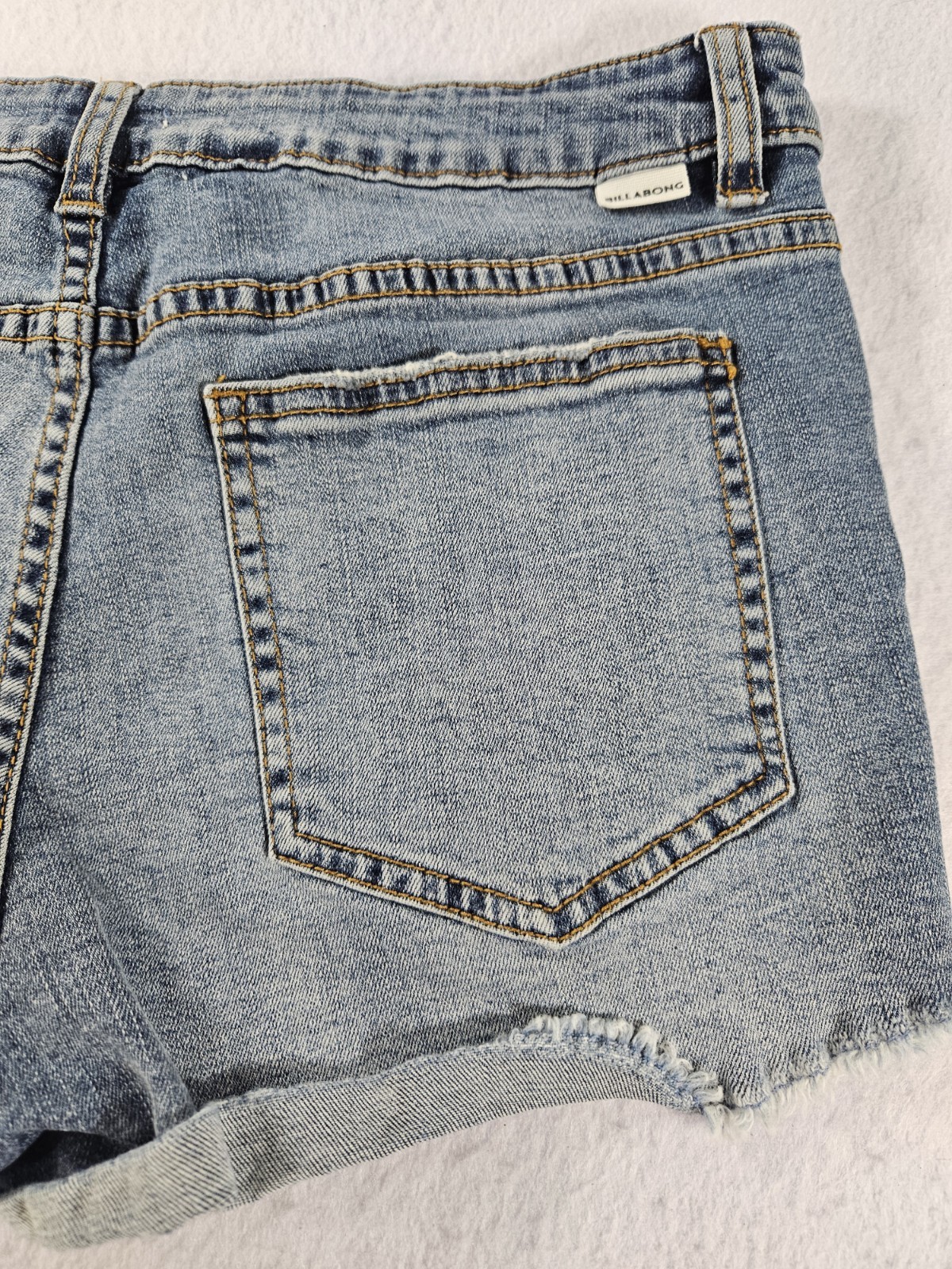 Billabong Distressed Denim Shorts Size 28 Button Fly Cut Off Frayed Hem Blue