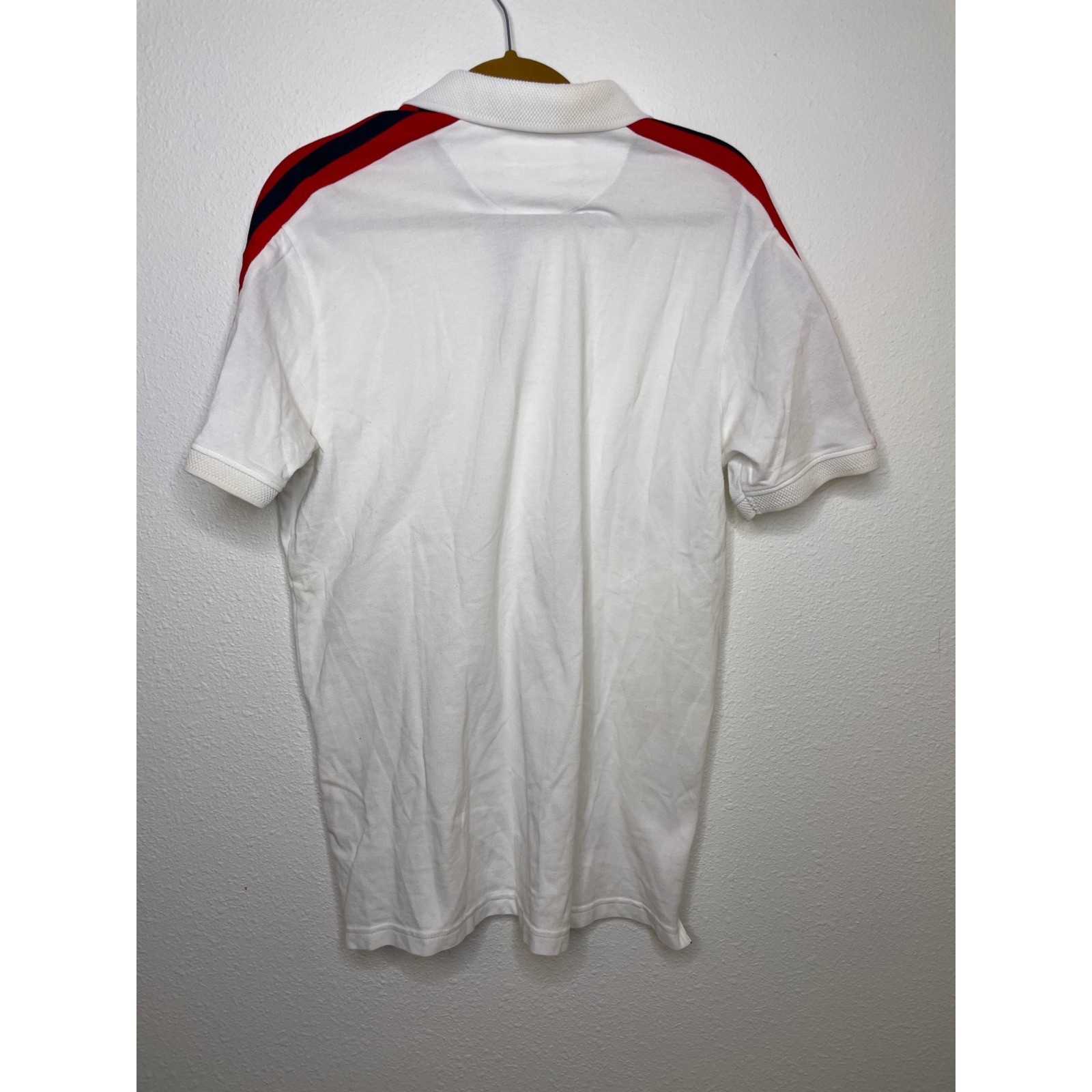Denim & Flower Mens Polo Shirt Racing Stripe Shoulder XL White, Red, Blue