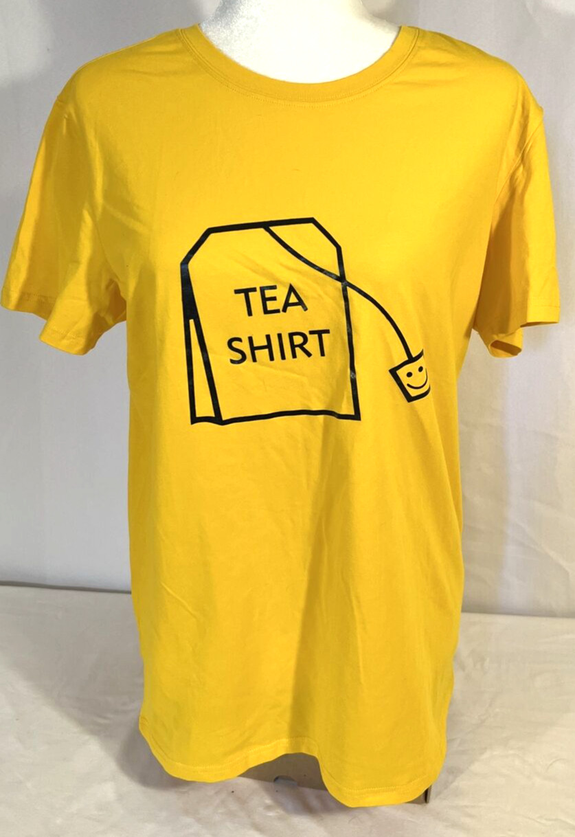 Misses “TEA Shirt” Size XL Yellow 95% Cotton 5% Spandex S/S Graphic T-Shirt